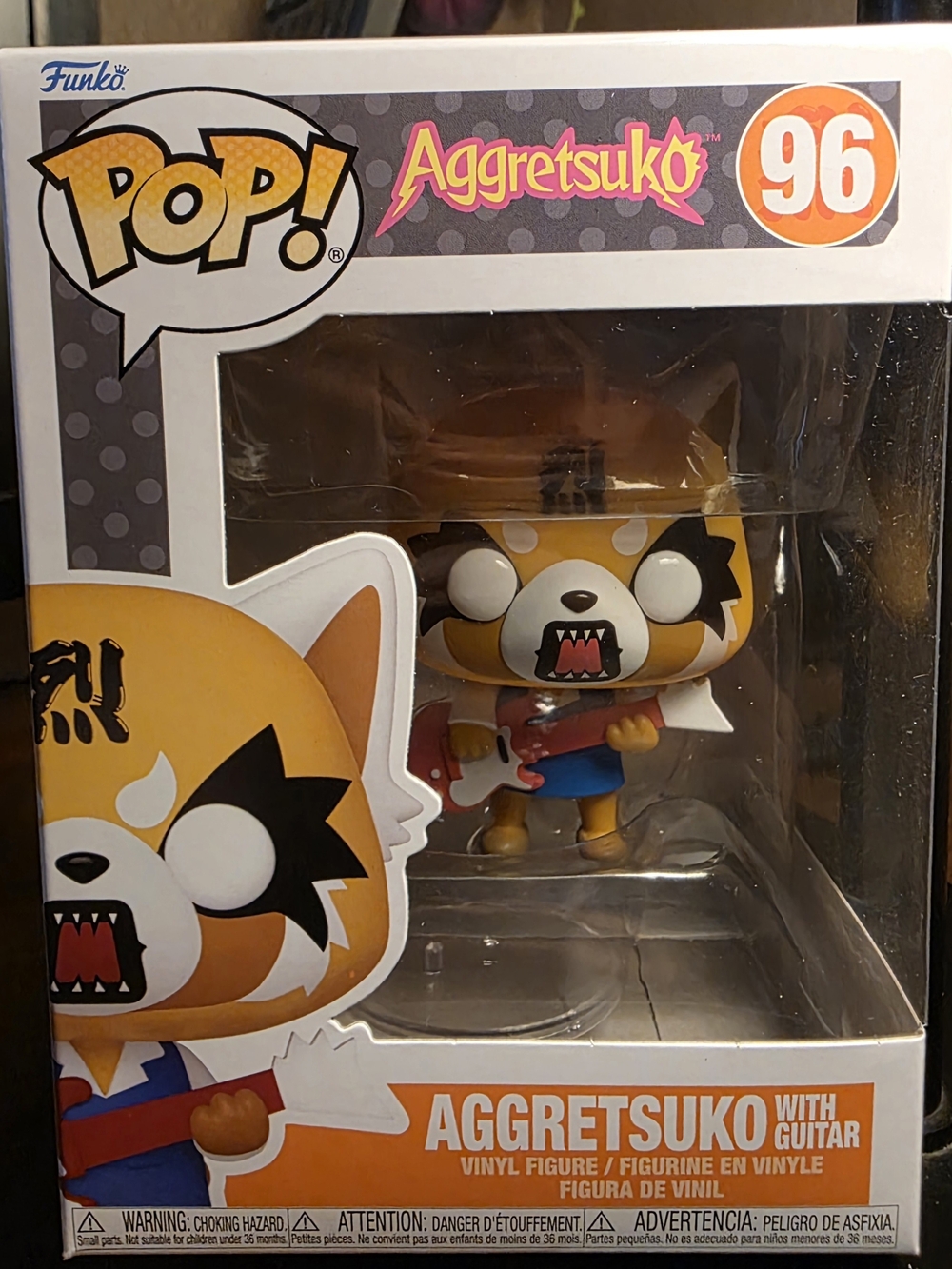 pop Aggretsuko Vinyl Figure with Guitar - Orange, Black, White